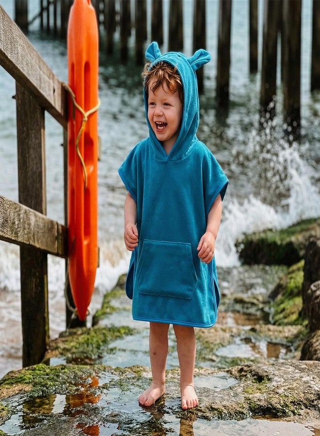 Multitrust Toddler Baby Girl Boy Terry Beach Swimsuit Cover Up Ears Hooded Pool Bath Poncho Cloak Bathing Suit Cover-Up (Blue, 2-3T) - Image 2