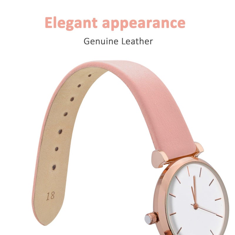 WOCCI 14mm Lug Width, Elegant Watch Band, Genuine Leather Replacement Strap with Rose Gold Buckle (Light Pink) - Image 3