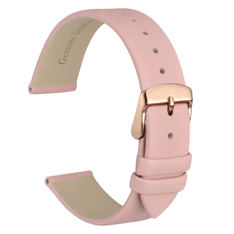 WOCCI 14mm Lug Width, Elegant Watch Band, Genuine Leather Replacement Strap with Rose Gold Buckle (Light Pink) - Image 1