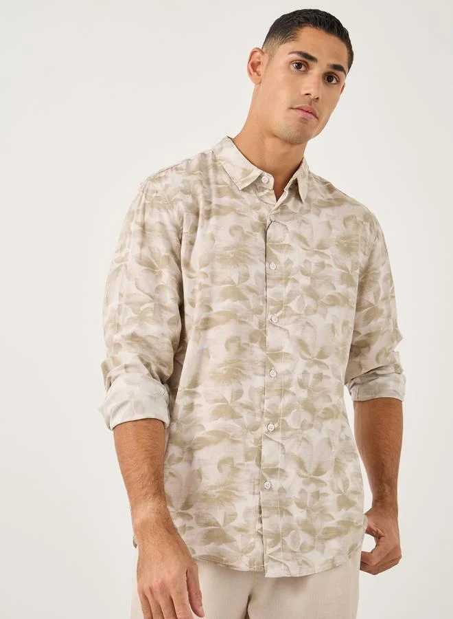ستايلي قميص بأكمام طويلة مطبوع بالكامل بقصة عادية