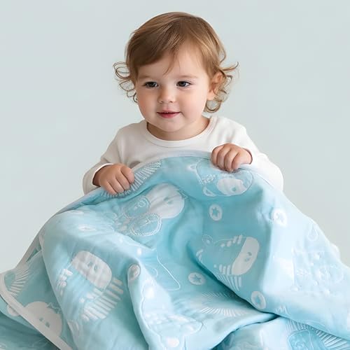 TIDY SLEEP Yarn Dyed Kids Blanket (140 ×100 cm) | Ultra-Soft Cozy Four-Layer Design for Infants Toddlers & Kids Upto 2 to 6 Years | Lightweight, Breathable All-Season Blanket (Blue Party Animals) - Image 1
