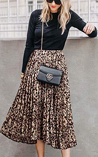 Basoteeuo Womens Skirt Leopard Print Midi Long Shirring Skirts High Waisted A Line Skirtss Yellow XXL - Image 2