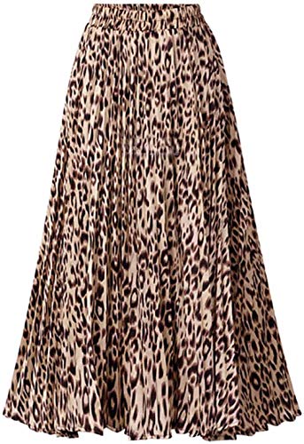Basoteeuo Womens Skirt Leopard Print Midi Long Shirring Skirts High Waisted A Line Skirtss Yellow XXL - Image 1