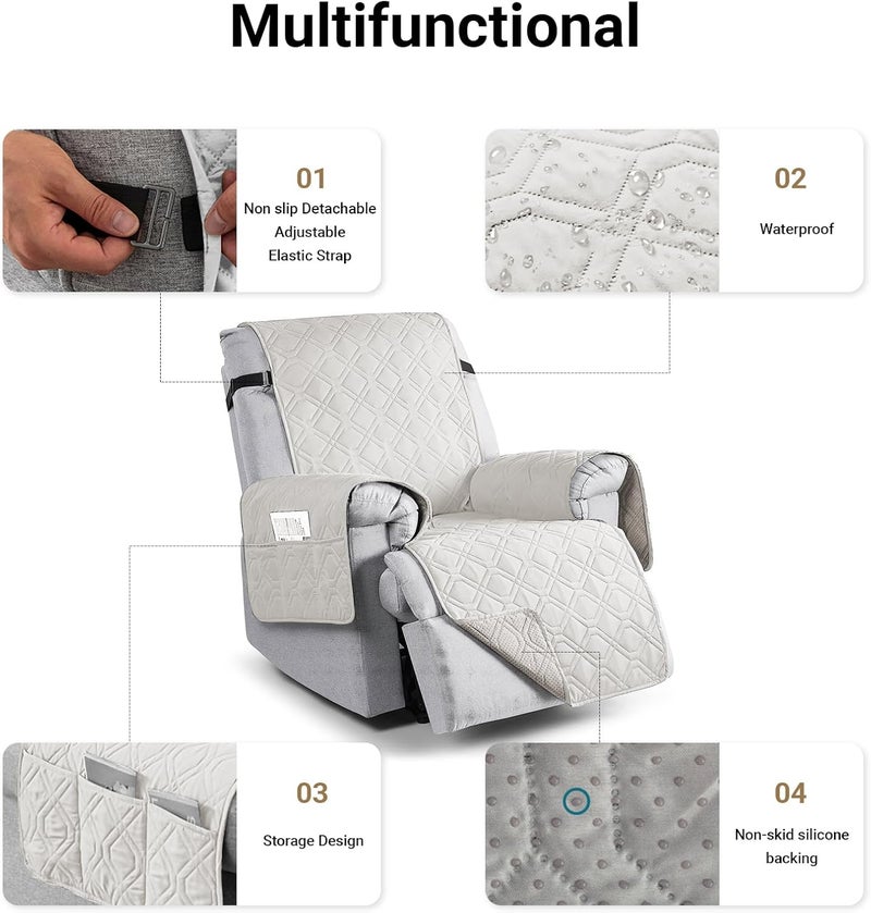 Sofa Covers Waterproof Couch Cover Non-Slip Quilted Sofa Slipcover for Dogs Furniture Protector Cover for Pets with Adjustable Strap Washable (White, Recliner Chair) - Image 5
