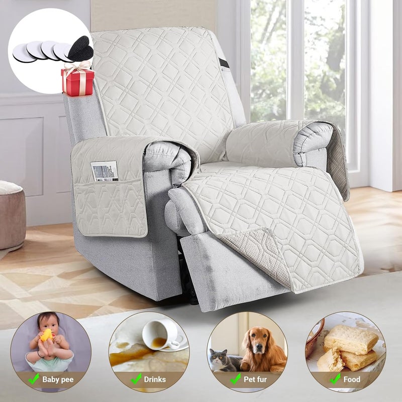 Sofa Covers Waterproof Couch Cover Non-Slip Quilted Sofa Slipcover for Dogs Furniture Protector Cover for Pets with Adjustable Strap Washable (White, Recliner Chair) - Image 2