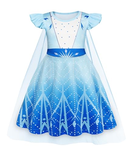WonderBabe Princess Costume For Girls Dress Up with Cape Princess Dresses Fancy Dress Up Clothes for Halloween Snow Party Cosplay size 5-6t - Image 1