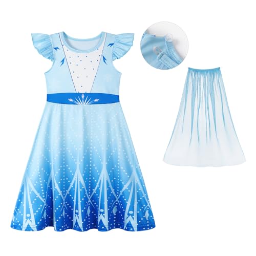 WonderBabe Princess Costume For Girls Dress Up with Cape Princess Dresses Fancy Dress Up Clothes for Halloween Snow Party Cosplay size 5-6t - Image 4