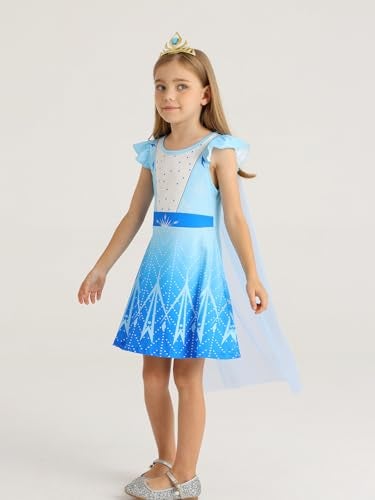 WonderBabe Princess Costume For Girls Dress Up with Cape Princess Dresses Fancy Dress Up Clothes for Halloween Snow Party Cosplay size 5-6t - Image 2