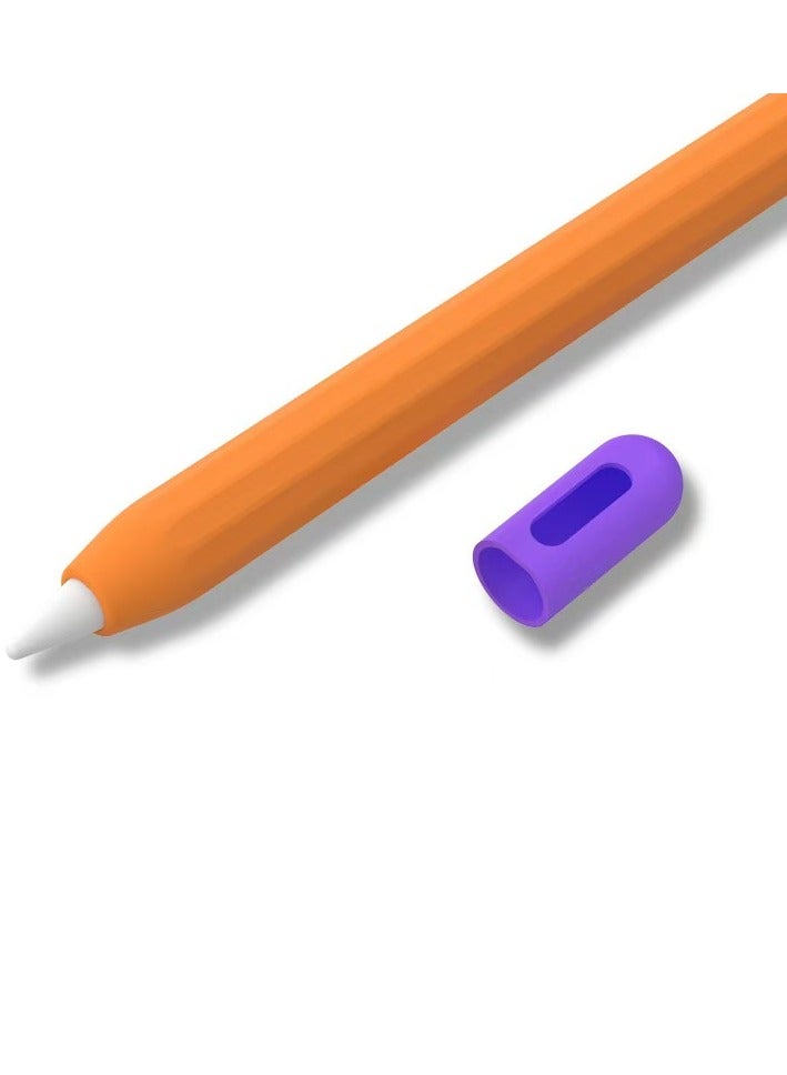 Apple Pencil 1.0/2.0 Case Cover Premium Silicone Sleeve Skin, Attaching Magnetically, Orange and Purple 