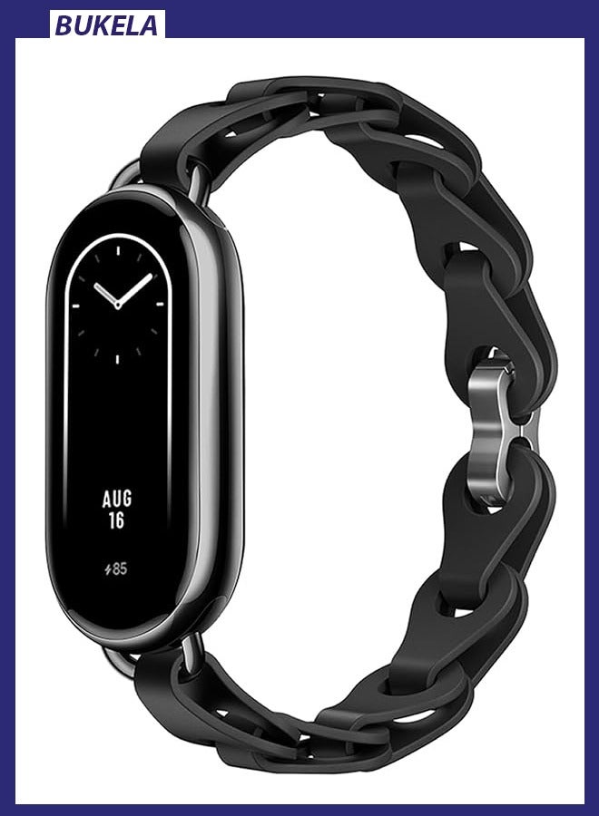Strap for Xiaomi Mi Band 8/Mi Band 9, Stainless Steel Replacement Strap Watch Wristband, Securely Clasp Design for Xiaomi Mi Fit Band 9/8 Band (Black Hollow) - Image 1