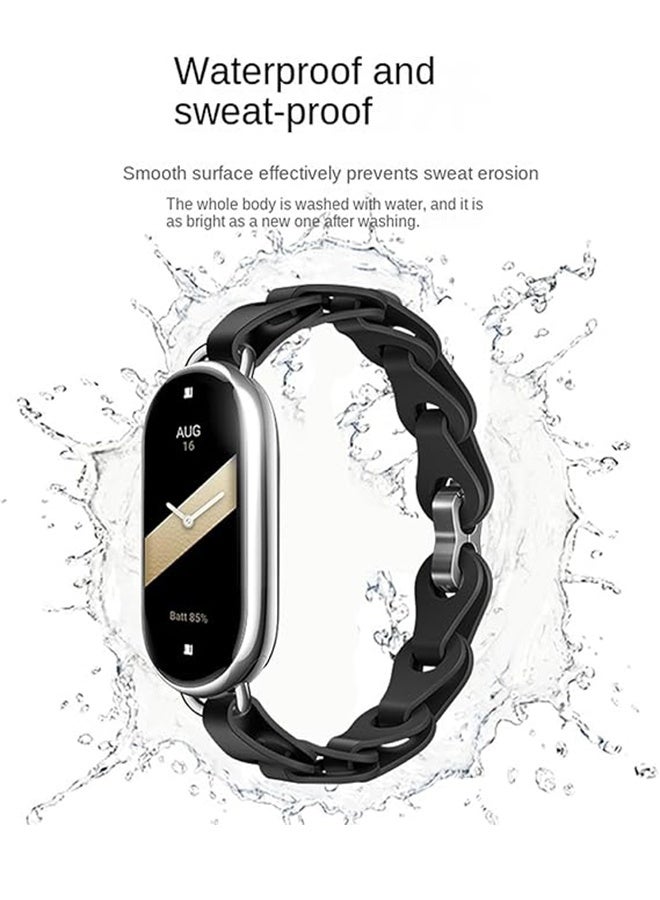 Strap for Xiaomi Mi Band 8/Mi Band 9, Stainless Steel Replacement Strap Watch Wristband, Securely Clasp Design for Xiaomi Mi Fit Band 9/8 Band (Black Hollow) - Image 2