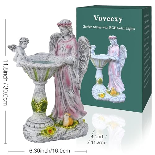 Voveexy تمثال حديقة شمسي للديكور الخارجي، تمثال ملاك حديقة مع ضوء متغير الألوان تمثال خارجي مقاوم للماء تمثال من الراتنج زينة للعشب للباحة والفناء هدية عيد الميلاد أو عيد الميلاد أو هدية تدفئة المنزل - Image 2