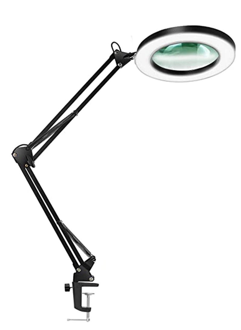 Magnifying Desk Lamp, 8 Diopter, 5X Real Glass Lens, 3 Color Modes, Stepless Dimmable, Adjustable Swivel Arm with Clamp, LED Magnifier Light and Stand for Crafts, Reading, Close Work