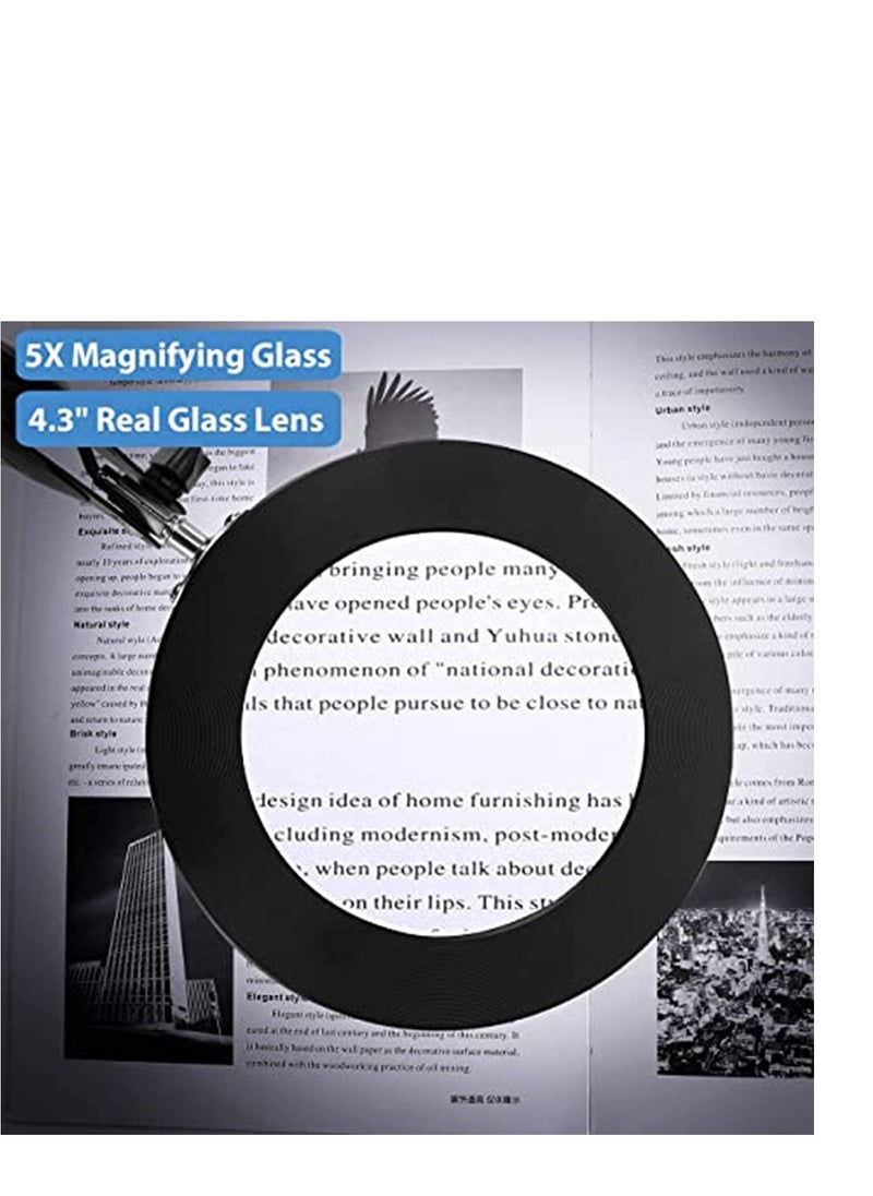 Magnifying Desk Lamp, 8 Diopter, 5X Real Glass Lens, 3 Color Modes, Stepless Dimmable, Adjustable Swivel Arm with Clamp, LED Magnifier Light and Stand for Crafts, Reading, Close Work