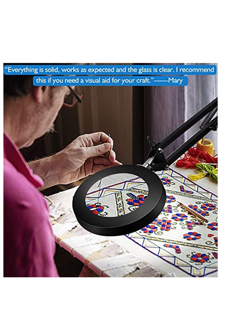 Magnifying Desk Lamp, 8 Diopter, 5X Real Glass Lens, 3 Color Modes, Stepless Dimmable, Adjustable Swivel Arm with Clamp, LED Magnifier Light and Stand for Crafts, Reading, Close Work