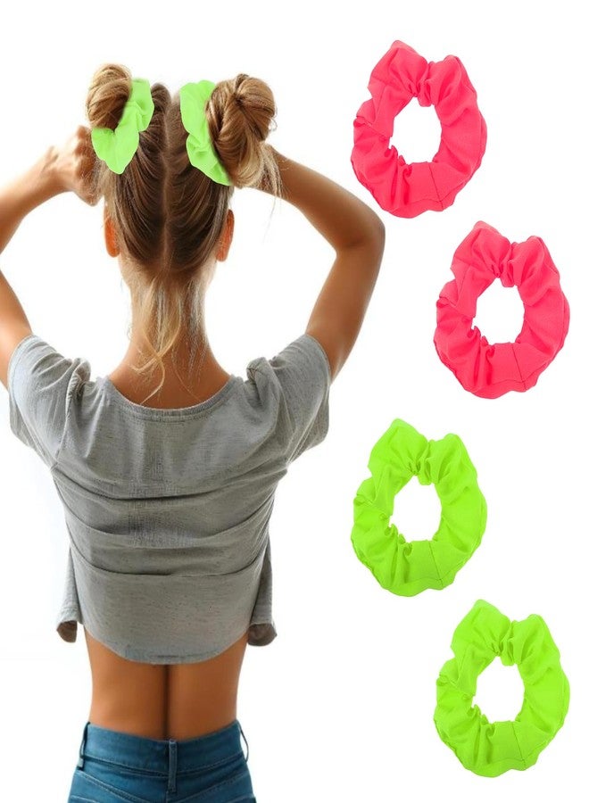 Grevosea 4 Pcs Neon Scrunchies for Hair 80s 90s Accessories Elastic Hair Ties Green Scrunchies for Women Girls Party Outfits and Workout Costumes Hair Bands - Image 1
