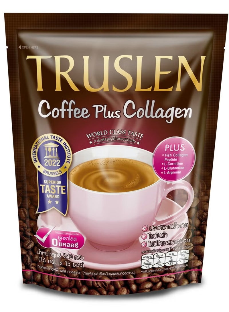 Truslen Sugar-Free Collagen Coffee – Instant Coffee with L-Carnitine & Glutamine – 15 Sachets - Image 1