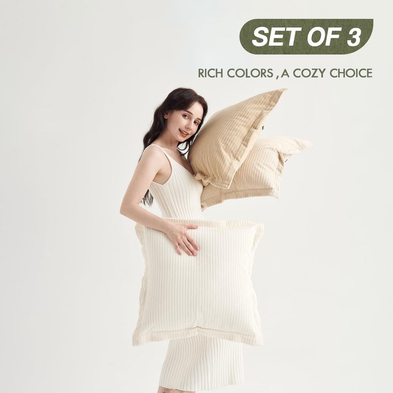 COCO TOP COCO TOP Set of 3 Decorative Corduroy Chic Vintage Throw Pillow Covers 22x22inch  Soft Sofa Couch Cushion Covers Home Decorations Indoor for Bedrooms Lounges Living Rooms(Camel  Beige & White) - Image 2
