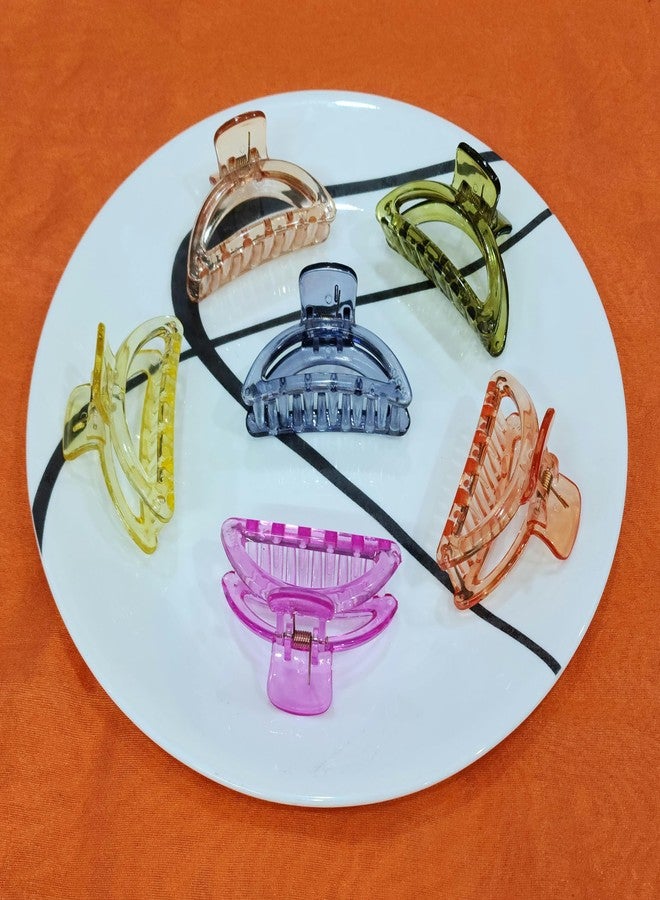 RHOSYN 4 Pcs Hair Claw Clips Clutchers For Women Girls | Transparent Crystal Non-Slip Jaw Multicolor Clips | Hair Accessories Korean Clips Juda Bun Shaper | Random Colours | - Image 1