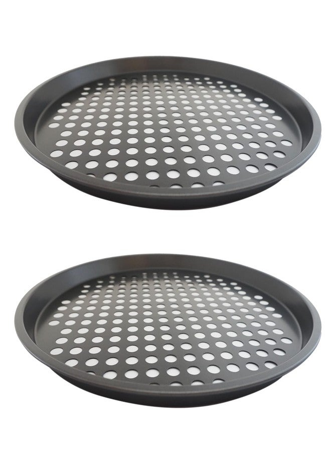 Heluok 2 Pack Pizza Pan with Holes, Pizza Tray for Oven, Carbon Steel Perforated Pizza Pans, Nonstick Round Pizza Baking Pan for Frozen & Homemade Pizza Home Kitchen Restaurant - 11 Inch, Black - Image 1