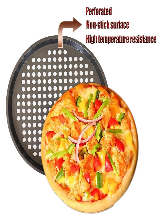 Heluok 2 Pack Pizza Pan with Holes, Pizza Tray for Oven, Carbon Steel Perforated Pizza Pans, Nonstick Round Pizza Baking Pan for Frozen & Homemade Pizza Home Kitchen Restaurant - 11 Inch, Black - Image 3