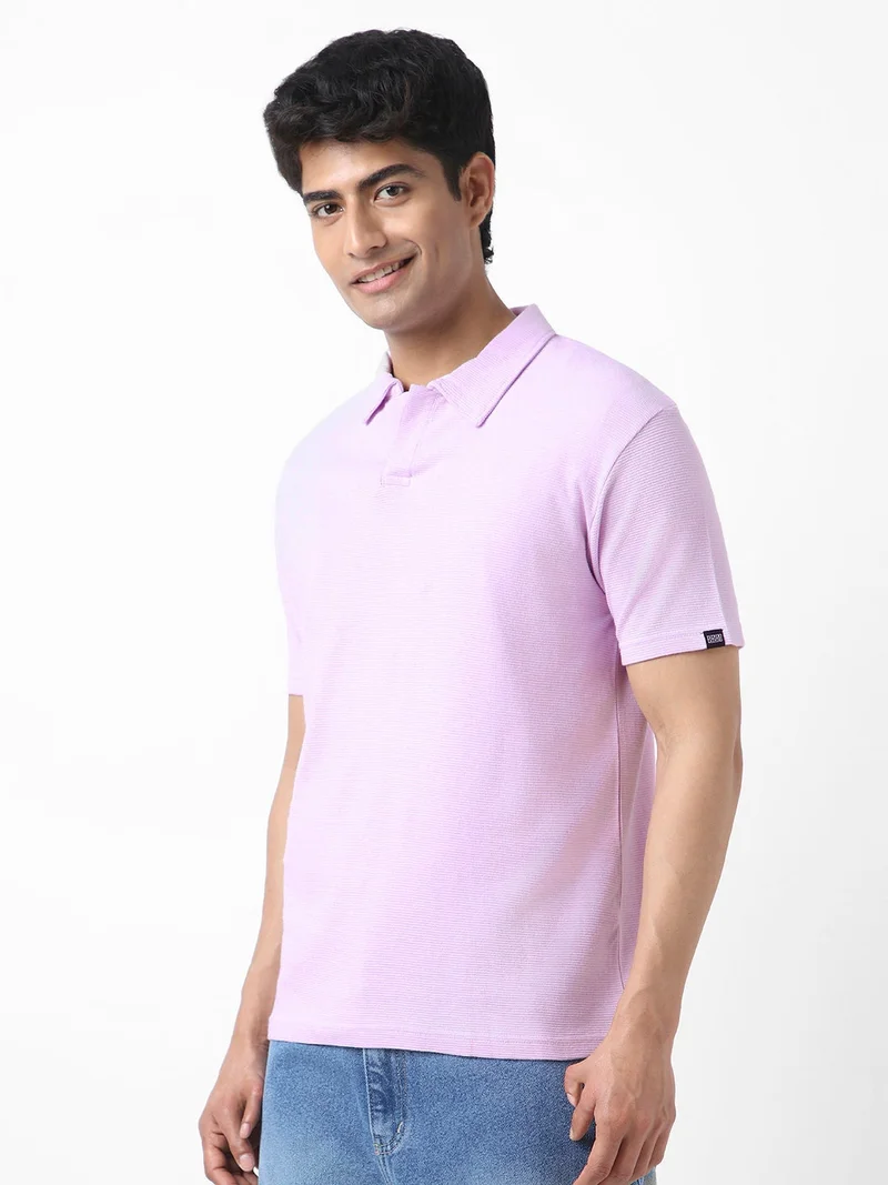 Urbano Fashion Men's Lilac Textured Regular Fit Half Sleeve Cotton Polo T-Shirt