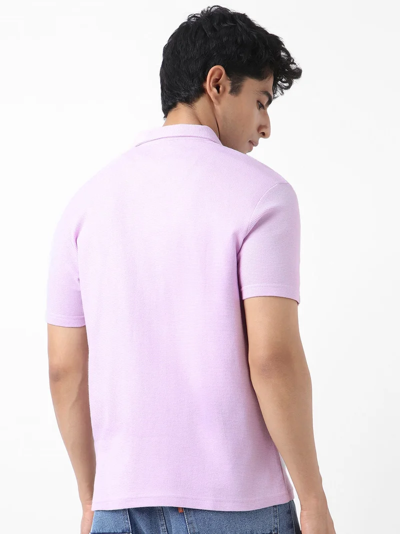 Urbano Fashion  Urbano Fashion Men's Lilac Textured Regular Fit Half Sleeve Cotton Polo T-Shirt  | Best Price UAE