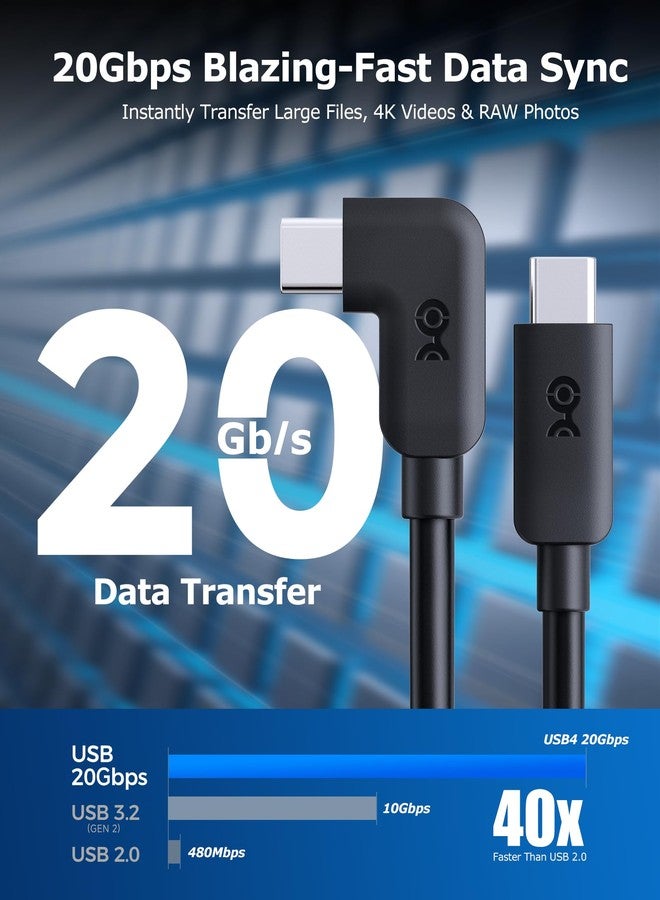Cable Matters 20Gbps Right Angle USB C Cable - 6ft, Supports Up to [8K@30Hz / 4K@120Hz Video, 240W Charging, 20Gbps Data Transfer] 90 Degree USB C Cable, Right-Angle USBC to USBC Cord - Image 4