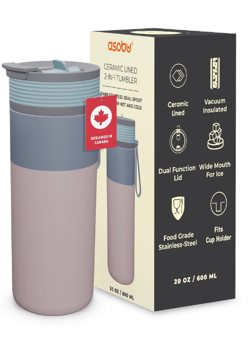 asobu Aspen Travel Bottle 590ml – Ceramic Lined Insulated Stainless Steel Water Bottle with Leak-Proof 2-in-1 Lid, Double Wall Vacuum Flask for Hot & Cold Drinks - Image 1