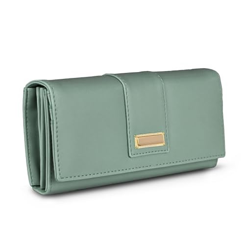 ALSU Women's Wallet Hand Purse Clutch Vegan Leather Light Green | Phone Pocket | 6 Card Pocket (shd-006blugrn) - Image 1