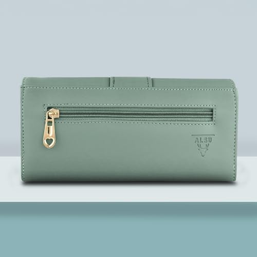 ALSU Women's Wallet Hand Purse Clutch Vegan Leather Light Green | Phone Pocket | 6 Card Pocket (shd-006blugrn) - Image 3