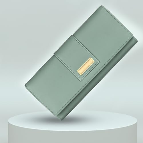 ALSU Women's Wallet Hand Purse Clutch Vegan Leather Light Green | Phone Pocket | 6 Card Pocket (shd-006blugrn) - Image 4