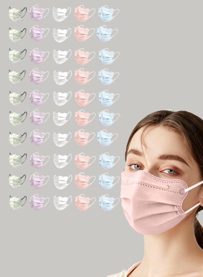 50-Piece Pack of Multi-colored Disposable Masks, Three-Layer Protection Design, Wide and Flat Ear Loops, Skin-Friendly and Breathable, Suitable for Daily Wear - Image 1