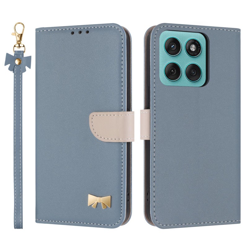 إيروريكس جراب هاتف موتورولا إيدج 60 / 60 فيوجن من الجلد المعدني مع حزام يد (أزرق فاتح) - Image 1