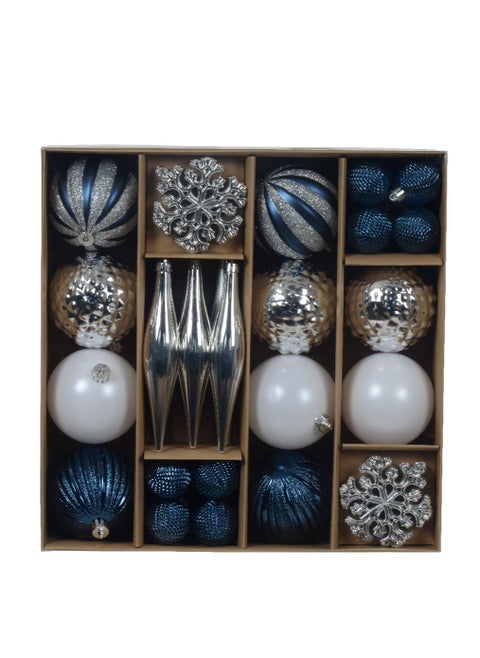 Kaemingk Christmas Mixbox Shatterproof (Shiny,Matt,Glitter,Mix) Blue, White And Silver, 8Cm