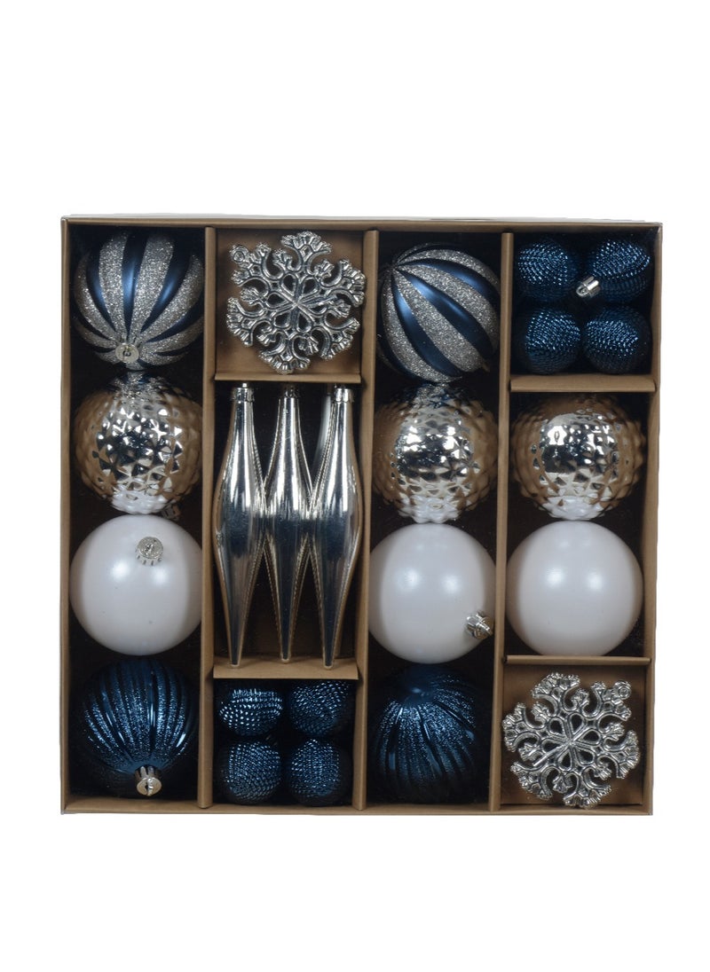 Kaemingk Christmas Mixbox Shatterproof (Shiny,Matt,Glitter,Mix) Blue, White And Silver, 8Cm