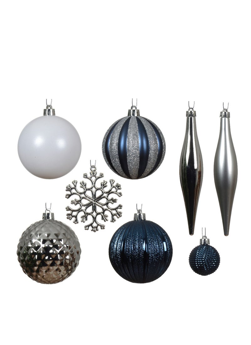 Kaemingk Christmas Mixbox Shatterproof (Shiny,Matt,Glitter,Mix) Blue, White And Silver, 8Cm