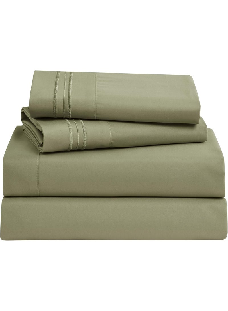 Clara Clark Bed Sheets, Premier 1800 Series 4 Piece Bed Sheet Set, Deep Pocket, Wrinkle, Fade, Stain Resistant, Luxury Soft Bedding Sheets & Pillowcases, Queen, Sage Green - Image 1