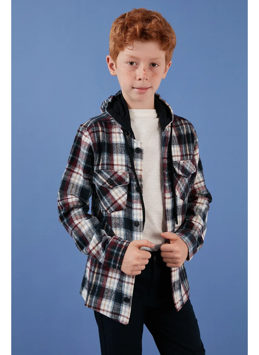 Lela Plaid Hooded Winter Lumberjack Shirt with Pockets Boys' Shirt CF24W81779