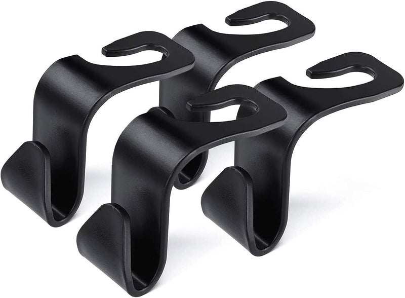SHOWAY Car Seat Headrest Hooks Back Seat Organizer Hanger Storage Hook Purse Holder fit Universal Vehicle Women Bag Clothes Coats Grocery Bags Car Hooks 4 Pack (Black) - Image 1