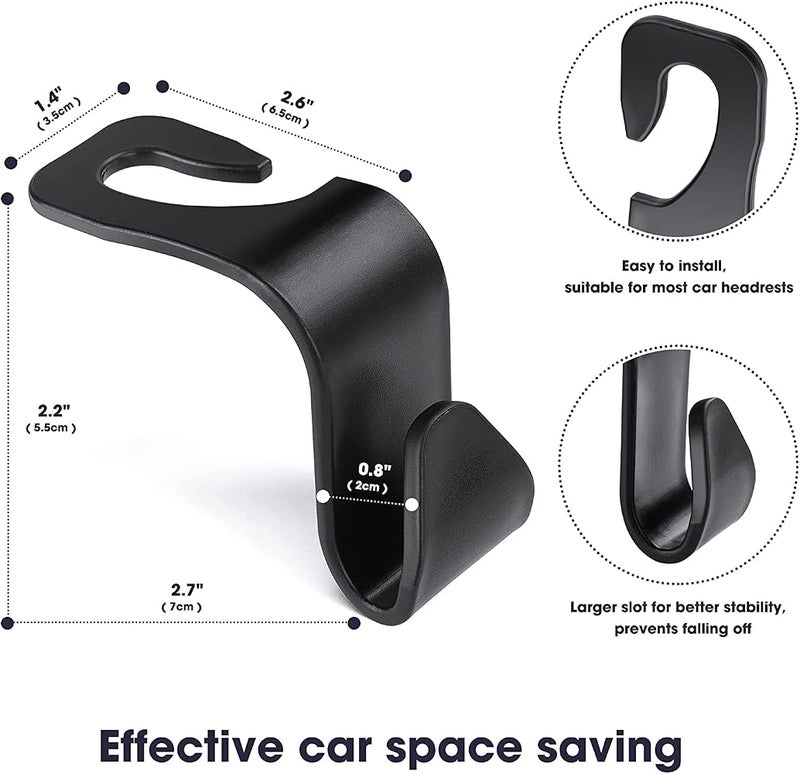 SHOWAY Car Seat Headrest Hooks Back Seat Organizer Hanger Storage Hook Purse Holder fit Universal Vehicle Women Bag Clothes Coats Grocery Bags Car Hooks 4 Pack (Black) - Image 4