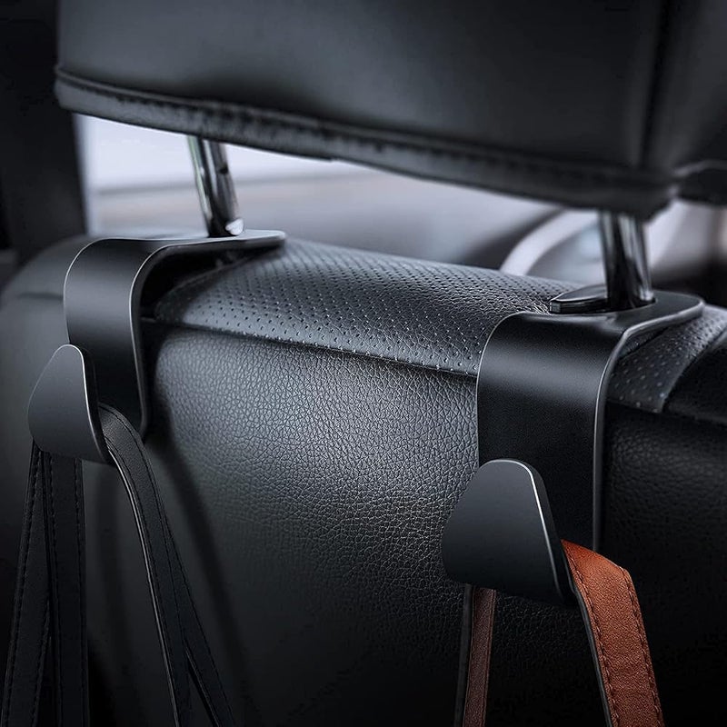 SHOWAY Car Seat Headrest Hooks Back Seat Organizer Hanger Storage Hook Purse Holder fit Universal Vehicle Women Bag Clothes Coats Grocery Bags Car Hooks 4 Pack (Black) - Image 2