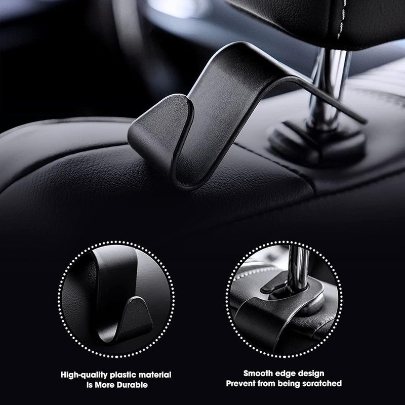 SHOWAY Car Seat Headrest Hooks Back Seat Organizer Hanger Storage Hook Purse Holder fit Universal Vehicle Women Bag Clothes Coats Grocery Bags Car Hooks 4 Pack (Black) - Image 5