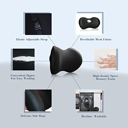 SPRFUFLY Super Comfy Car Headrest Pillow, Car Pillow for Neck Pain Relief with Adjustable Strap, 100% Memory Foam & Breathable Removable Cover, Ergonomic Design - Softness Travel Car Neck Pillow(Black, 1PC) - Image 4
