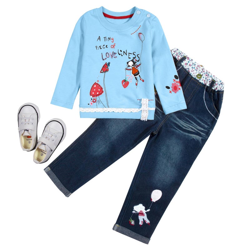 MAXIMGR Toddler Girl Clothes Baby Girl Outfits Cute Long Sleeve Cartoon Top + Jeans Pants Fall Winter Girls Clothing Sets - Image 2
