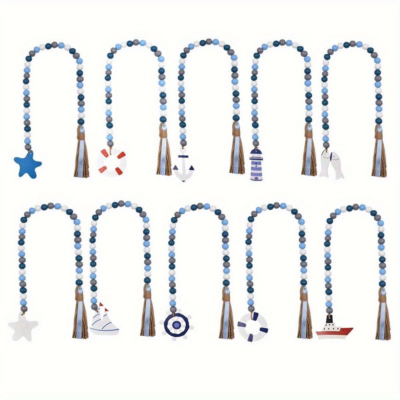 1 Wooden Bead Wind Sail Hemp Rope Garland Coastal Nautical Beach Themed Decor for Party Hanging - Image 1