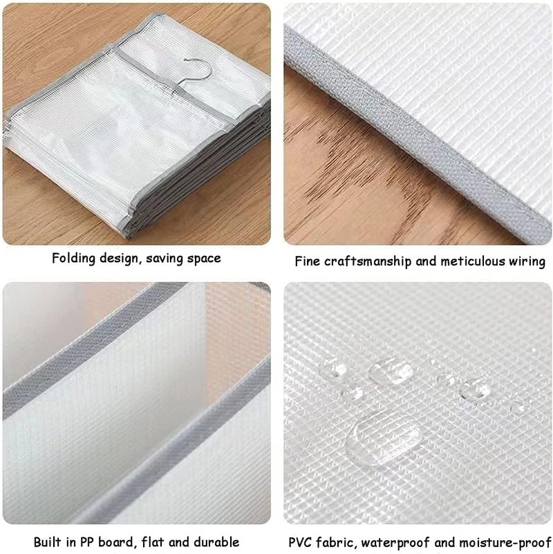 Swabs swabs Hanging Wardrobe Storage White Transparent Storage Shelves Unit with Hooks Foldable Wardrobe Storage Organiser for Sweater Jeans TShirt6 Shelf Grid  - Image 4