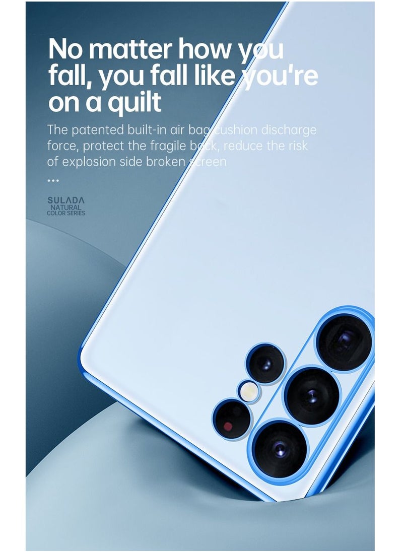 Suitable for Samsung Galaxy S22 Ultra Matte Plated Mobile Phone Shell S23 Ultra Translucent Protective Soft Shell Light Blue