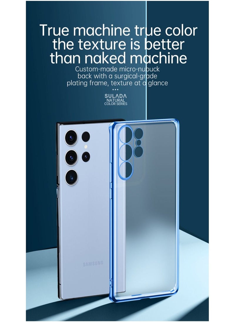 Suitable for Samsung Galaxy S22 Ultra Matte Plated Mobile Phone Shell S23 Ultra Translucent Protective Soft Shell Light Blue