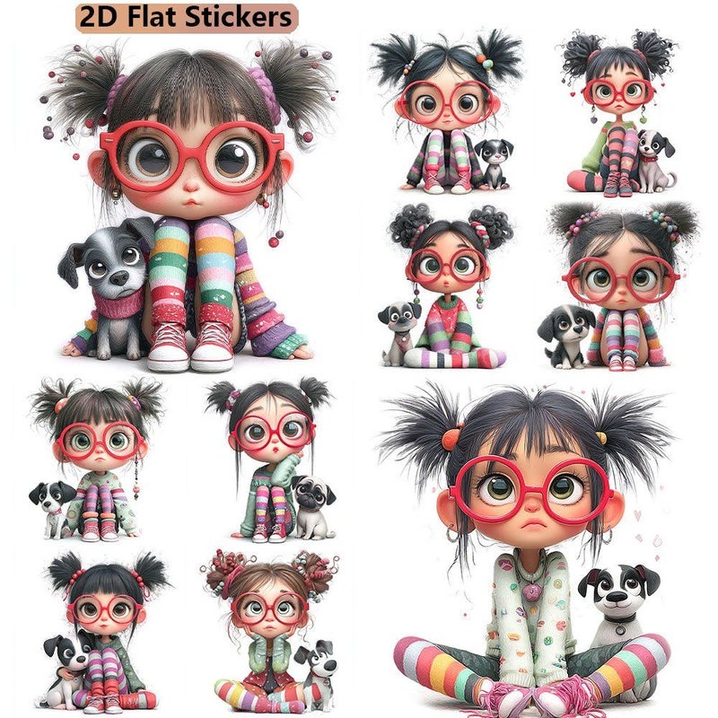 20 Cute Red Eyed Girl Stickers Flat 2D Design Type 1 for Scrapbooking Notebook Diaries Aesthetic Gifts - Image 1